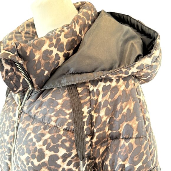 Vero Moda Leopard Print Long Puffer Coat with Hood – Size M - Picture 5 of 8